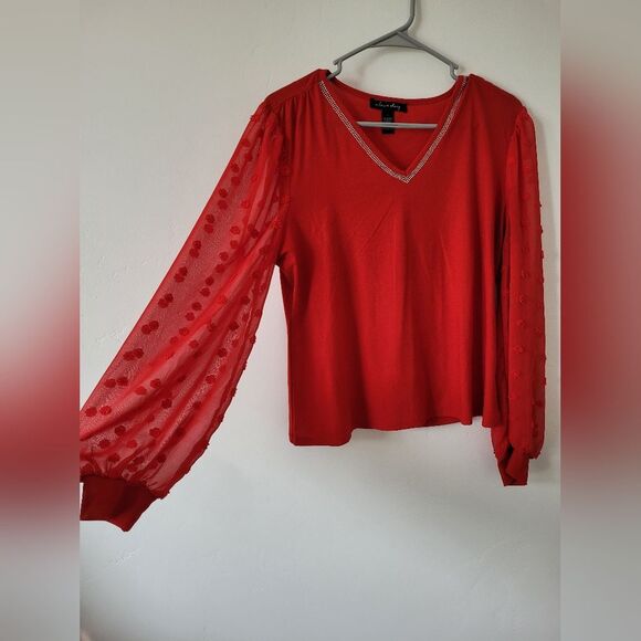 A Love Story Red Blouse Romantic Date Night Feminine Sexy Coquette Office Large - Picture 6 of 9